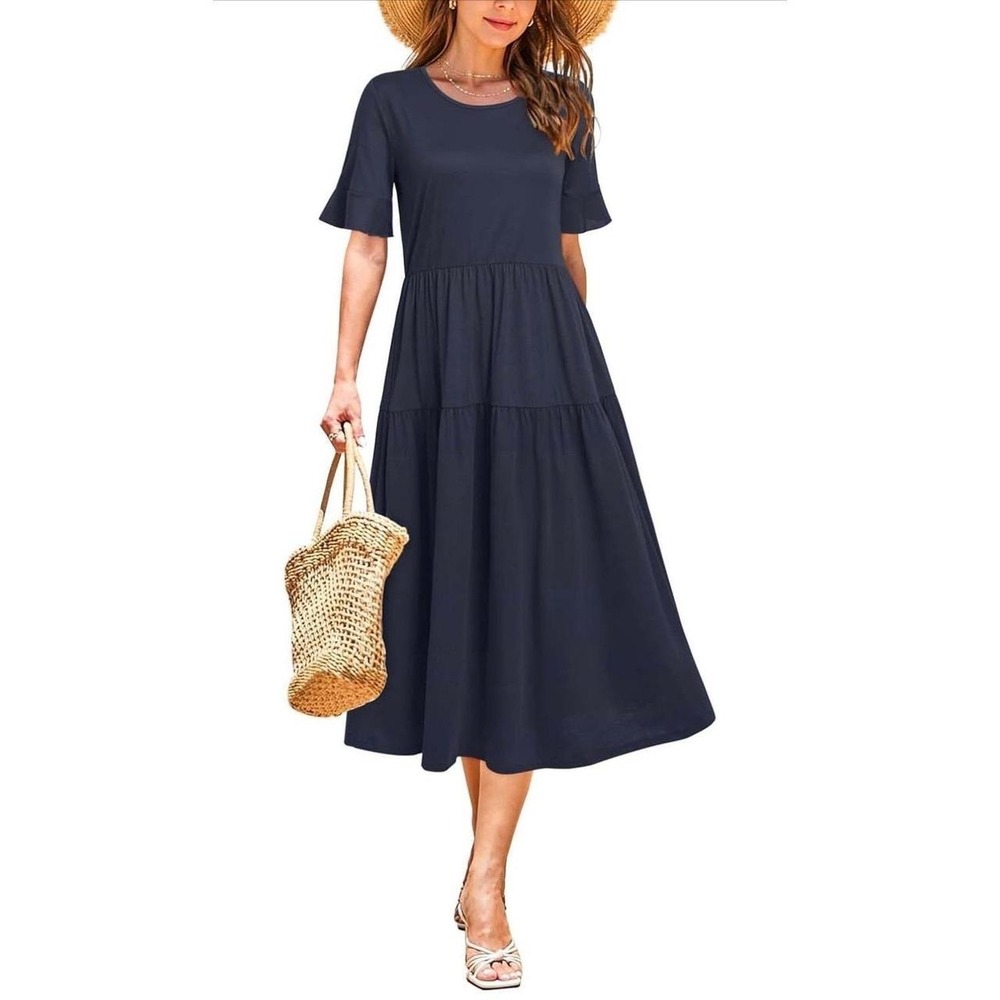 STYLEWORD Women's Summer Dresses 2024 Casual Short Sleeve Crewneck Tiered‎ Flowy